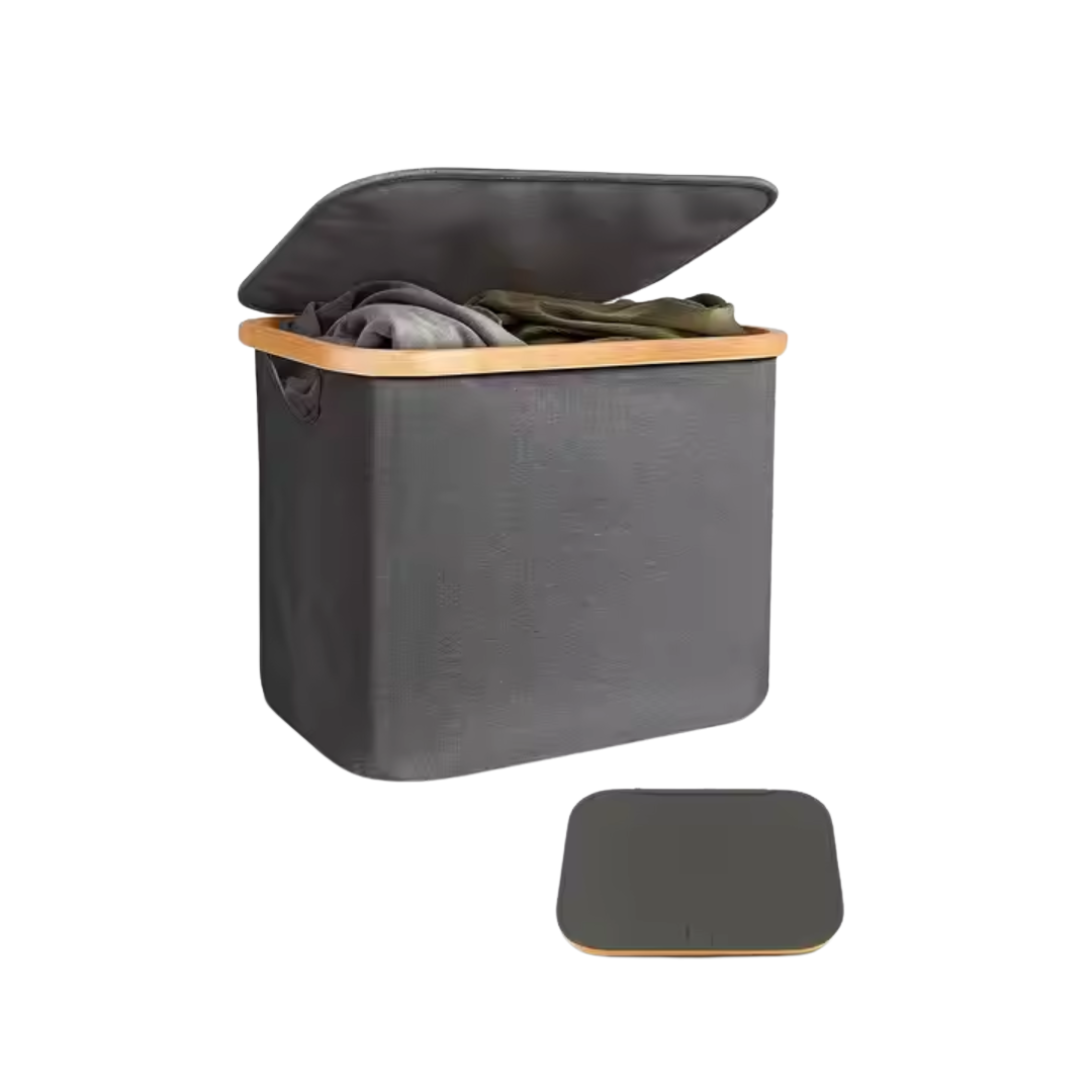 Collapsible Laundry Bin with Bamboo Frame & Dust Cover