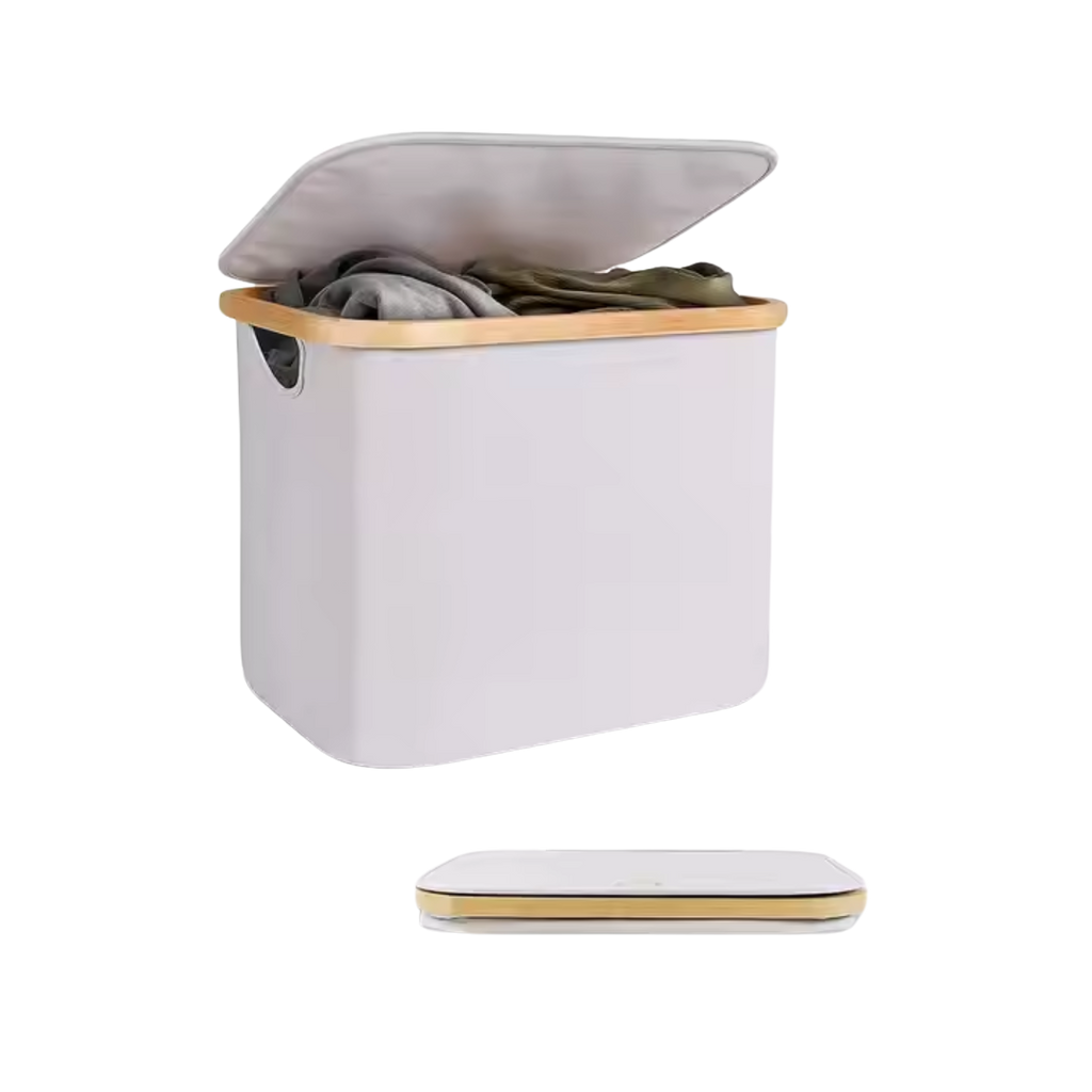 Collapsible Laundry Bin with Bamboo Frame & Dust Cover
